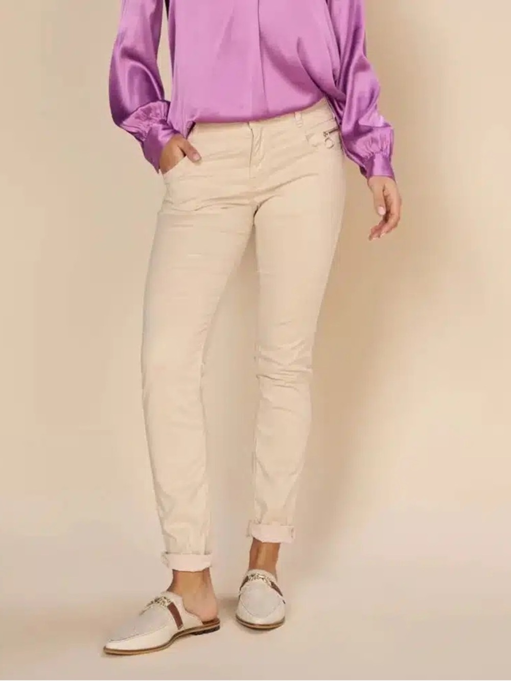 Mos Mosh Nelly Rosemary Light Beige Mid Rise Skinny Jeans